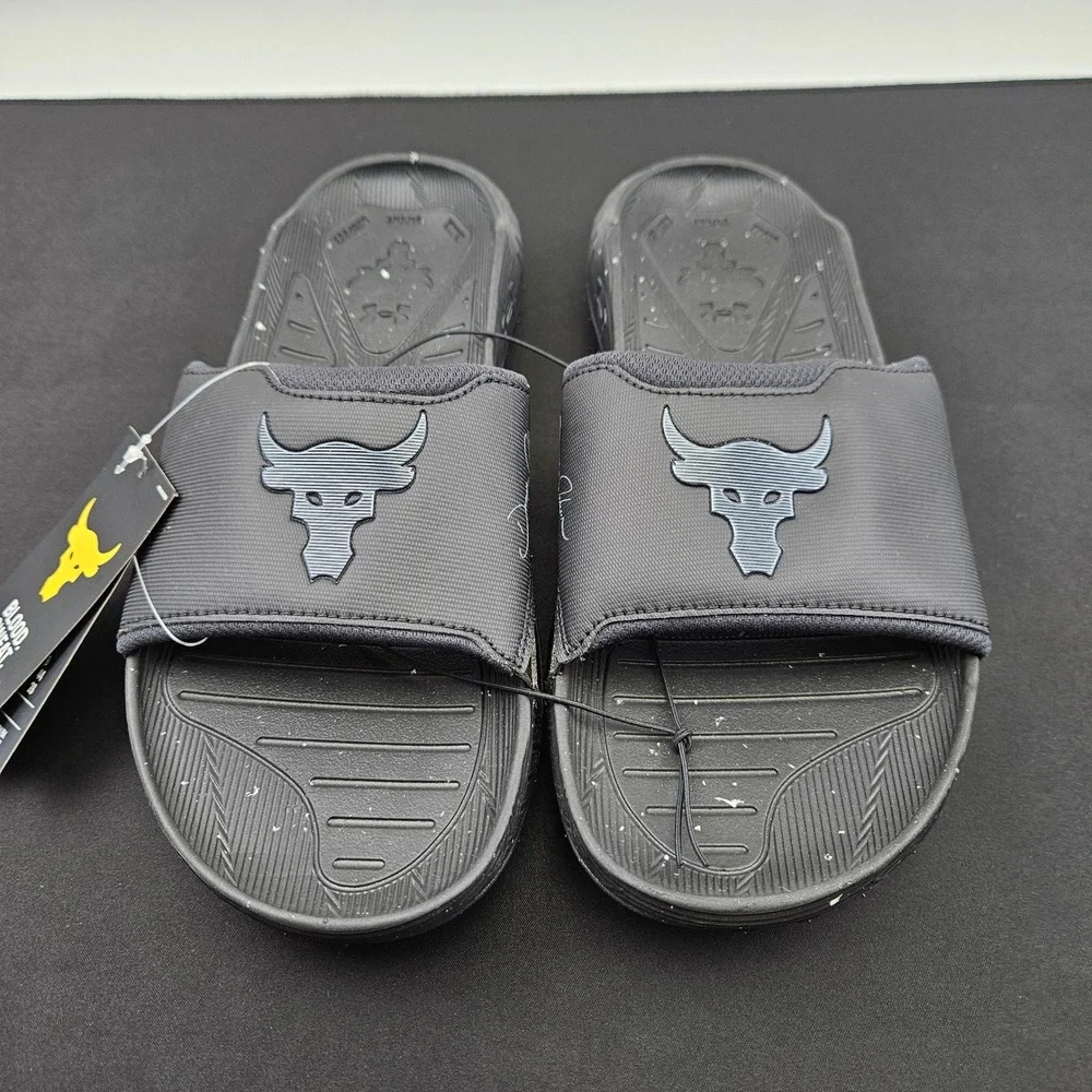 Under Armour Project Rock 3 SL Black Slides Mens 10 Womens 11.5 3026034-001 New